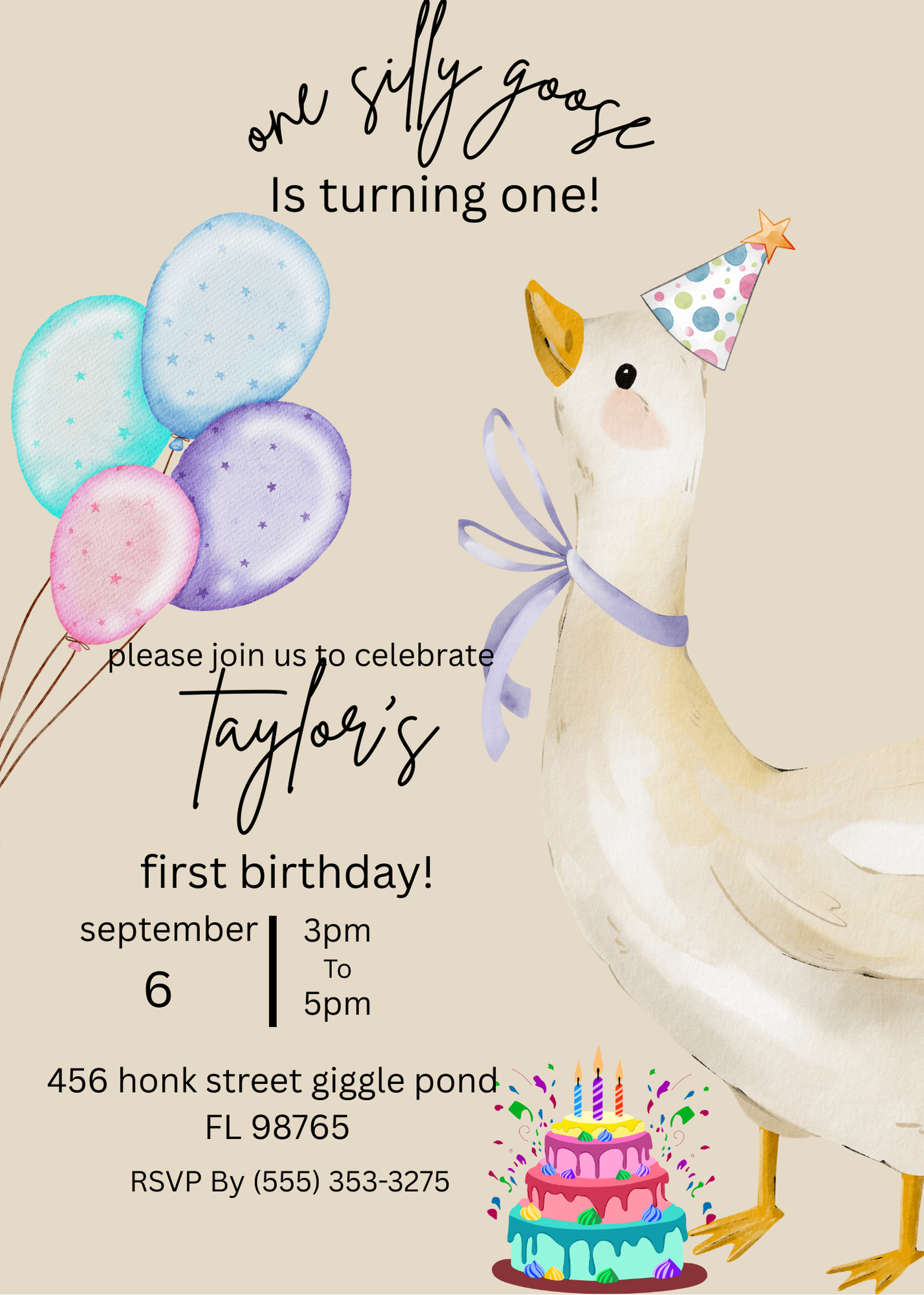 One Silly Goose First Birthday Invite