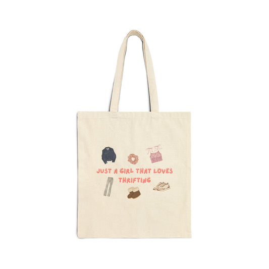 Just a Girl that Loves Thrifting Tote Bag, Eco-Friendly Shopping Bag, Reusable Grocery Tote, Gift for Thrifters, Stylish Canvas Bag