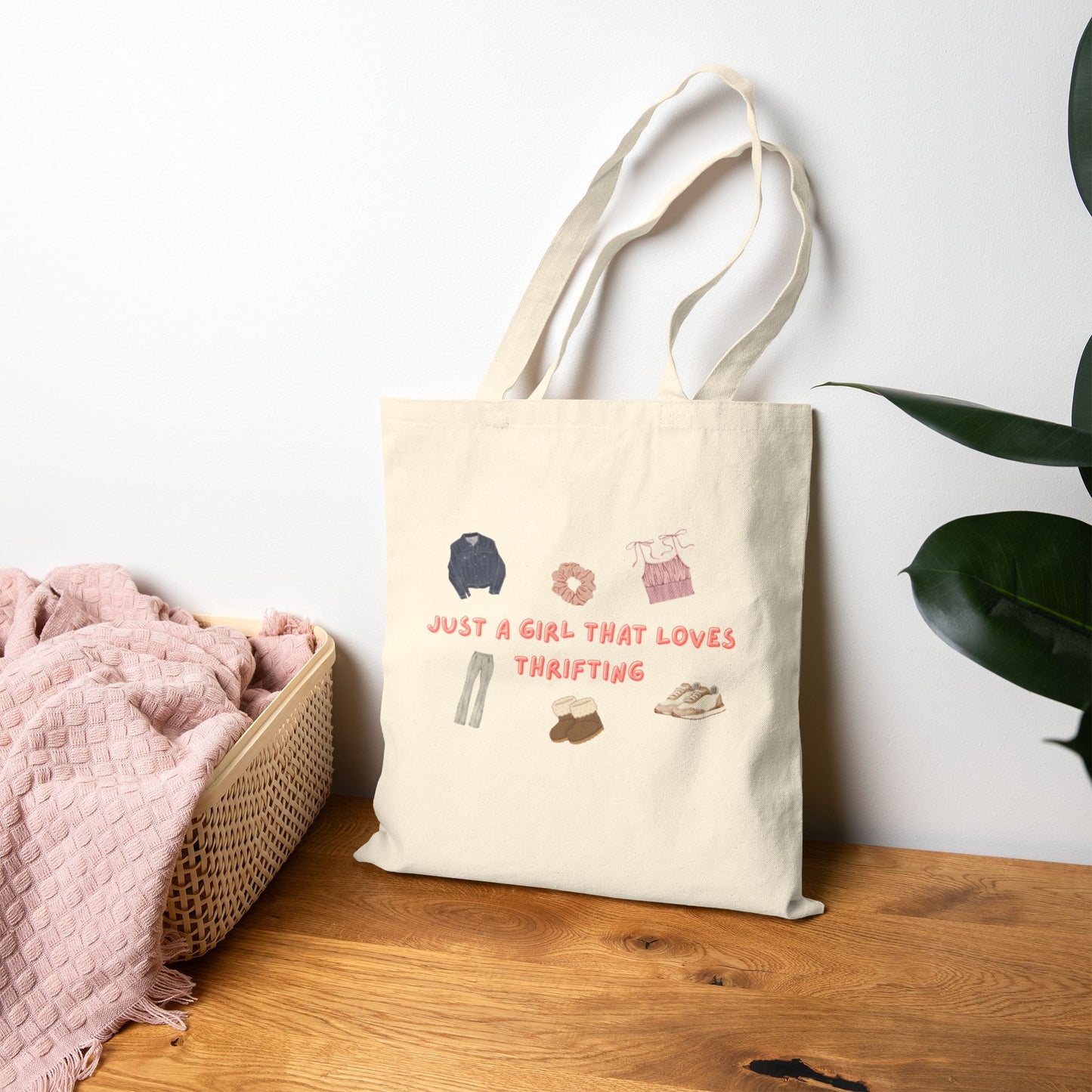 Just a Girl that Loves Thrifting Tote Bag, Eco-Friendly Shopping Bag, Reusable Grocery Tote, Gift for Thrifters, Stylish Canvas Bag