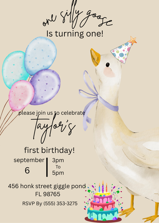 One Silly Goose First Birthday Invite